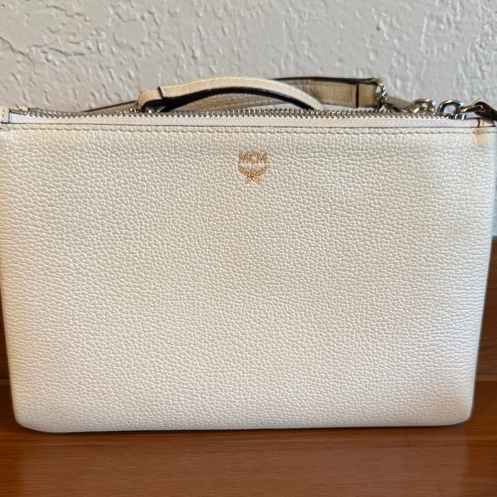 MCM Ivory Leather Clutch/Crossbody